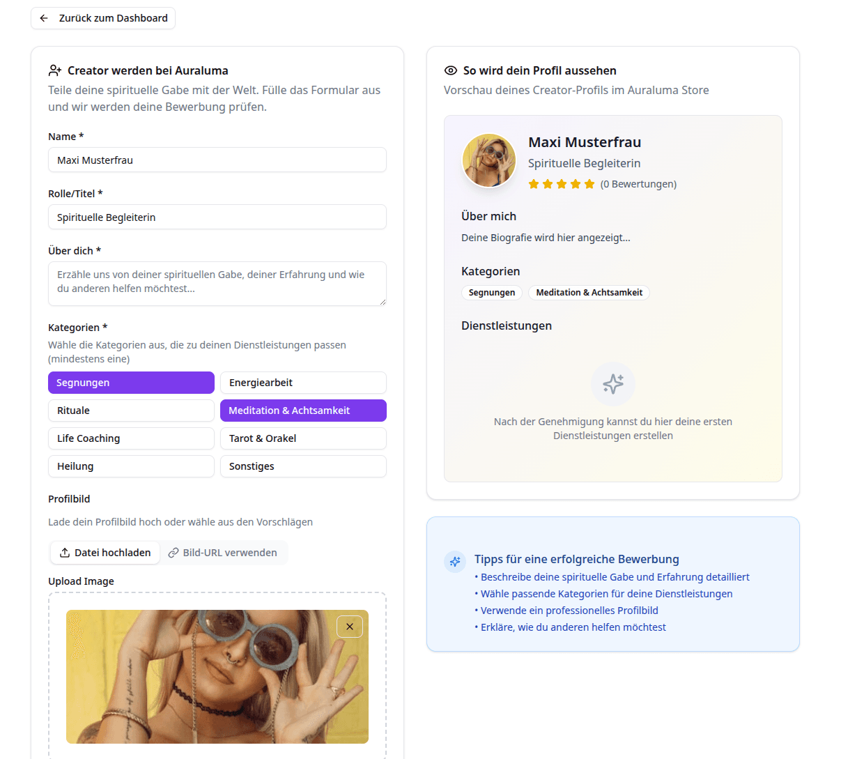 Creator Profil erstellen